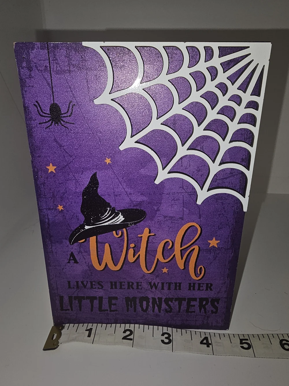 'A Witch Lives Here With Her Little Monsters' Halloween Wooden Sign - New